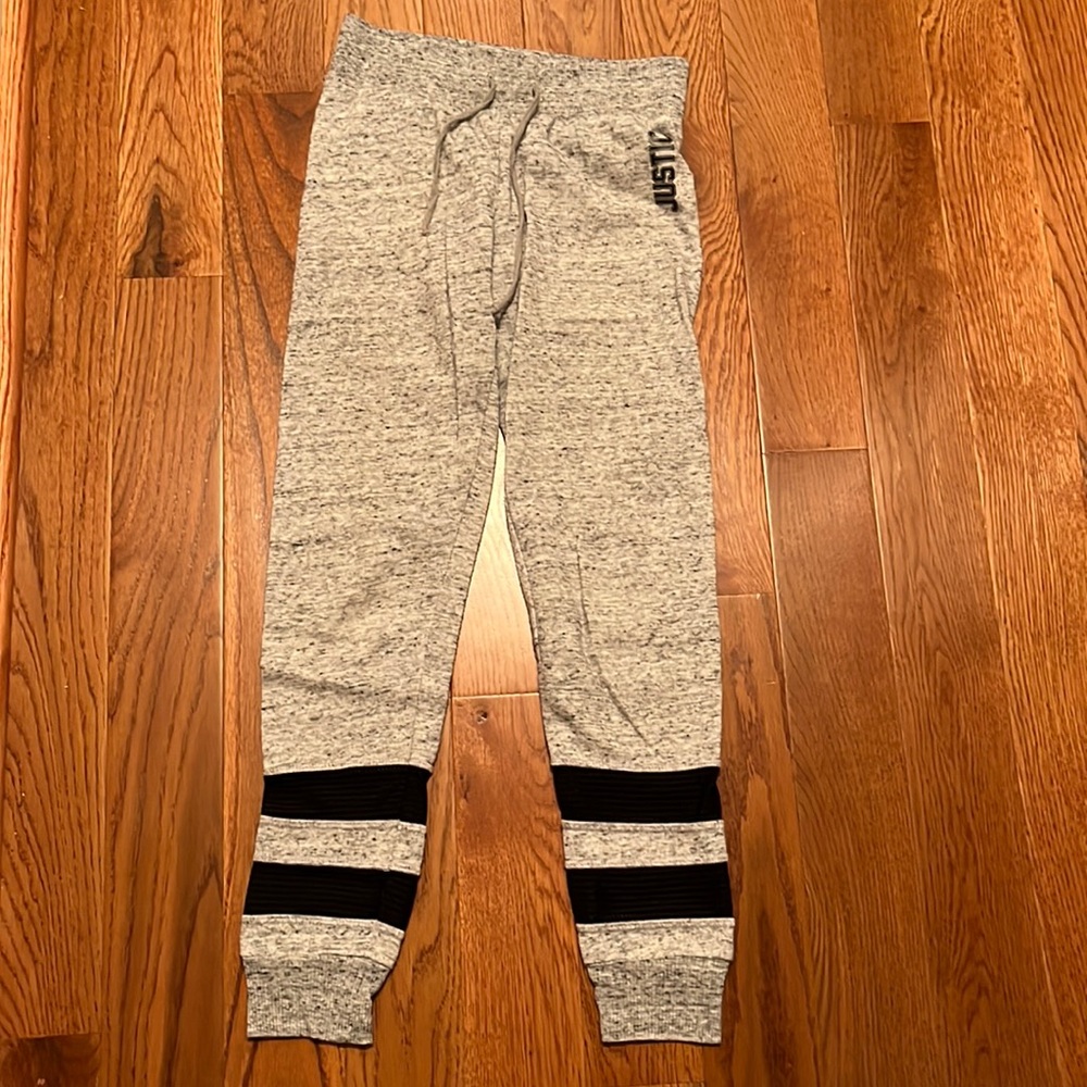 Justice girls joggers size 8, grey and black.